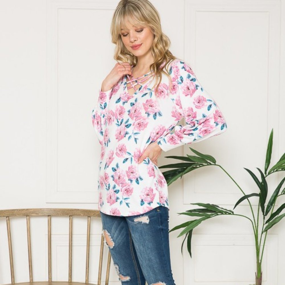 Off White Floral Light Sweater Knit Top